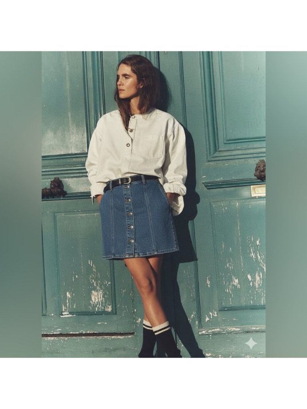 Xirena SYDELLE Denim button front Mini Skirt in Mid Blue small